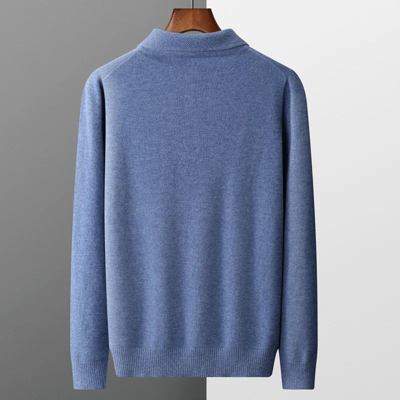 Sweter męski polo z wełny merynosów 100% – elegancki golf z kołnierzykiem 4