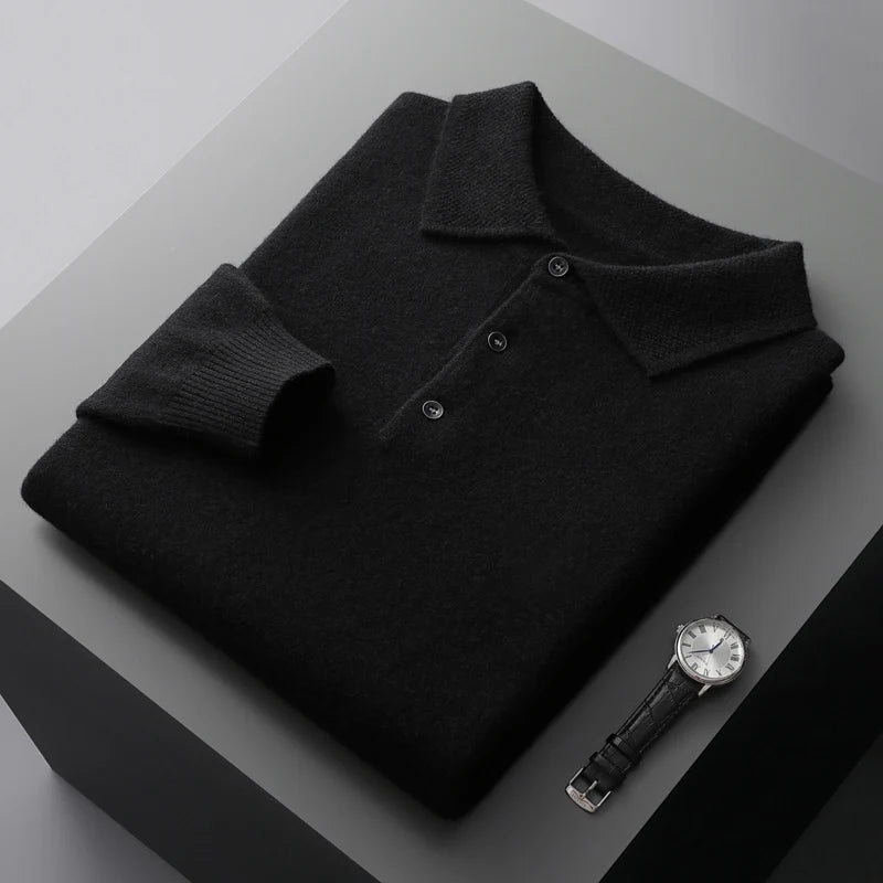 Sweter męski polo z wełny merynosów 100% – elegancki golf z kołnierzykiem 7