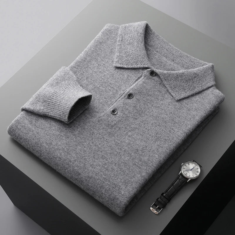 Sweter męski polo z wełny merynosów 100% – elegancki golf z kołnierzykiem 8