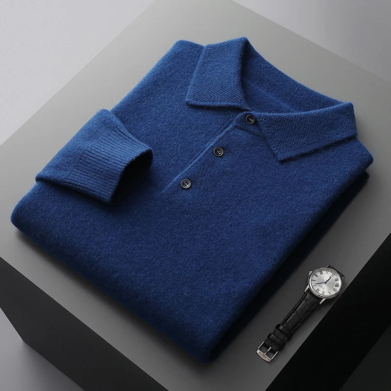 Sweter męski polo z wełny merynosów 100% – elegancki golf z kołnierzykiem 9