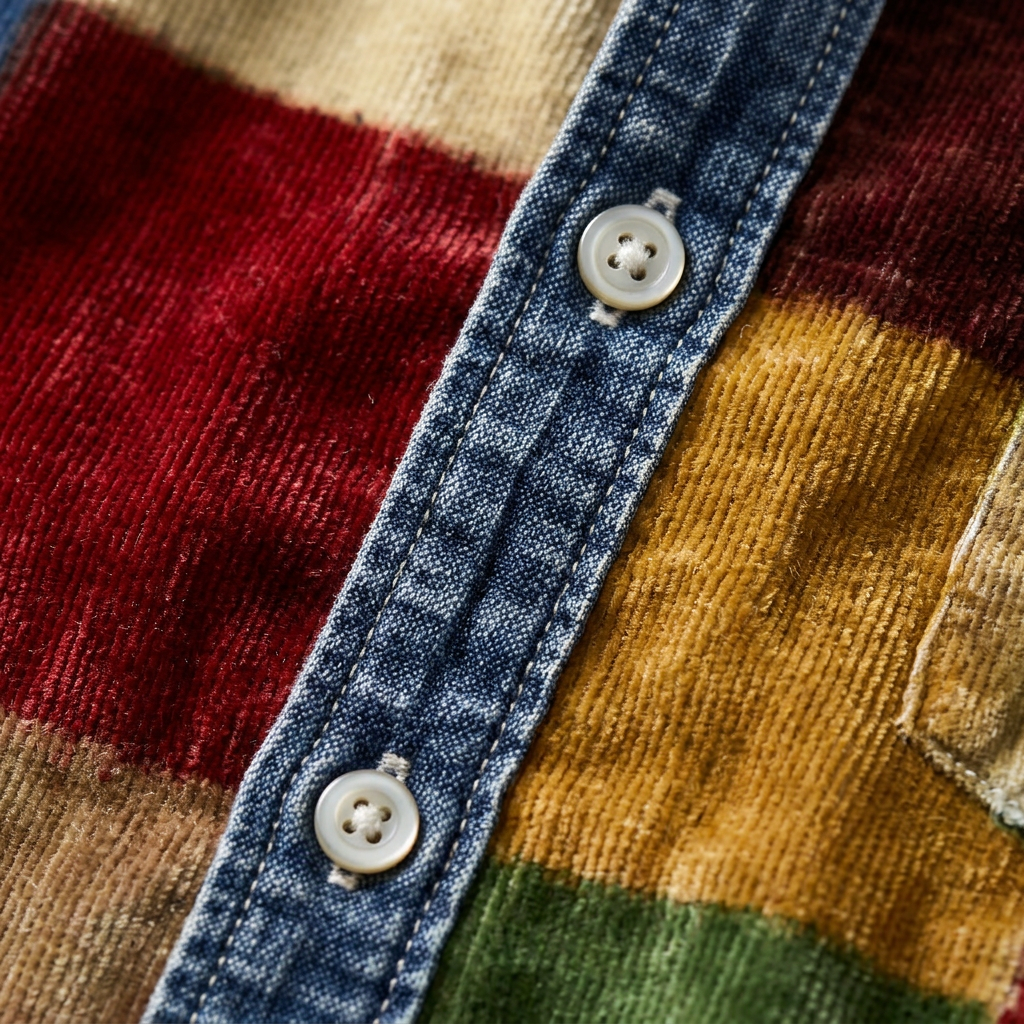 Koszula męska z długim rękawem – Wzór patchwork i kieszeń na piersi