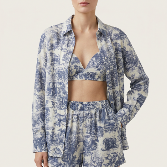Komplet typu loungewear – Koszula z kołnierzykiem i pasujący top